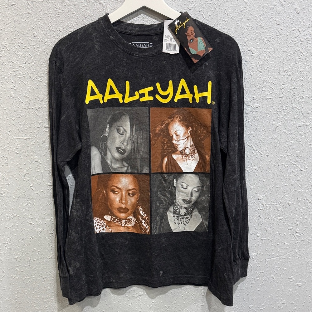 Aaliyah Long Sleeve Gray Graphic Tie Dye Concert Tour Hip Hop Music Singer Shirt